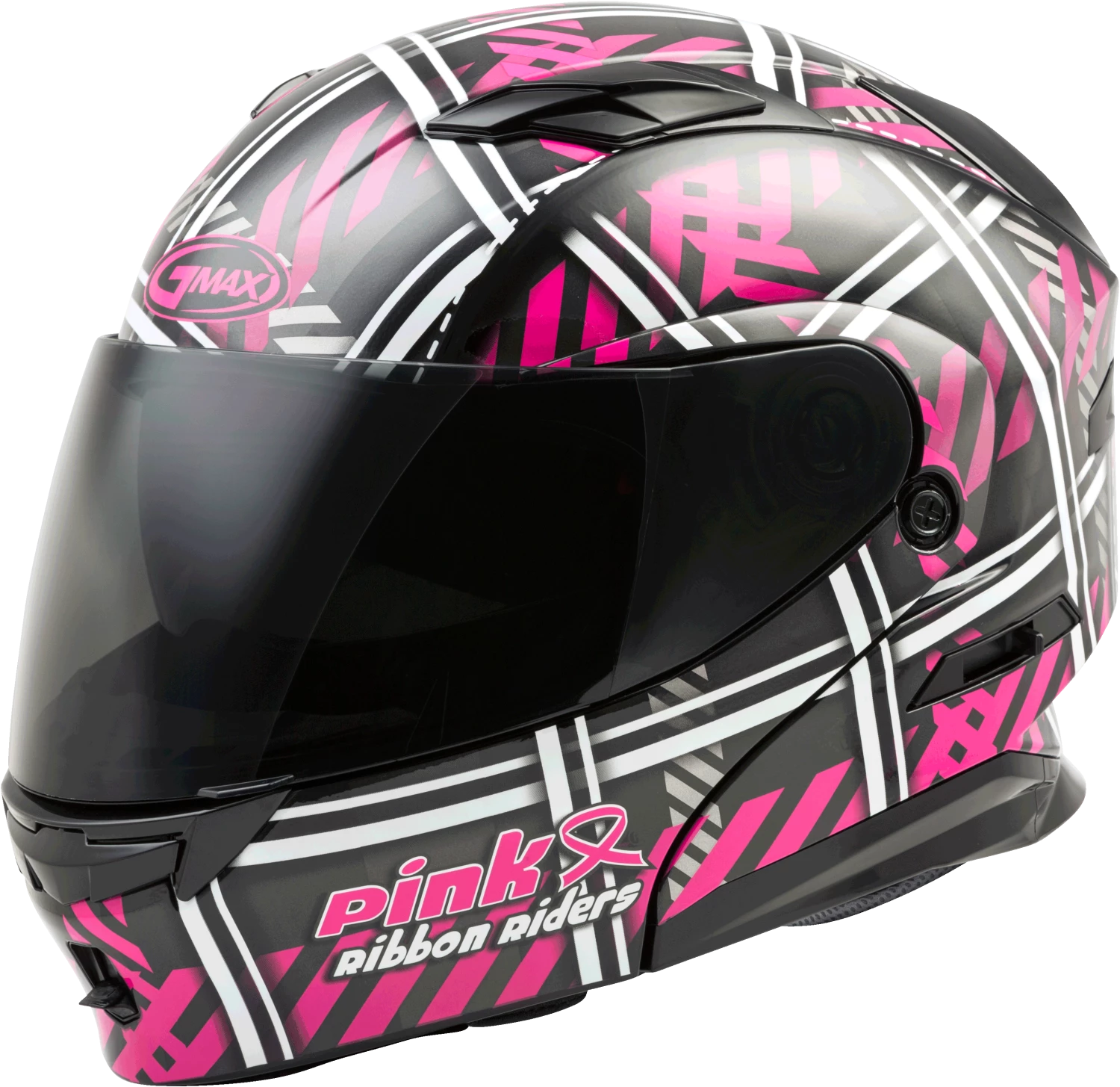 Riding Gear Gmax 72-4729L MD-01 'Pink Ribbon Riders' Modular Helmet Black/Pink