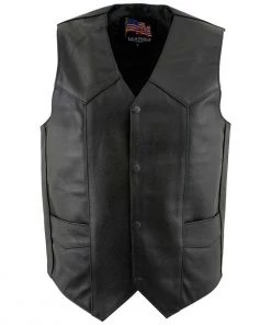 USA Leather 1201 Men's Black'Club' Classic Original Leather Vest