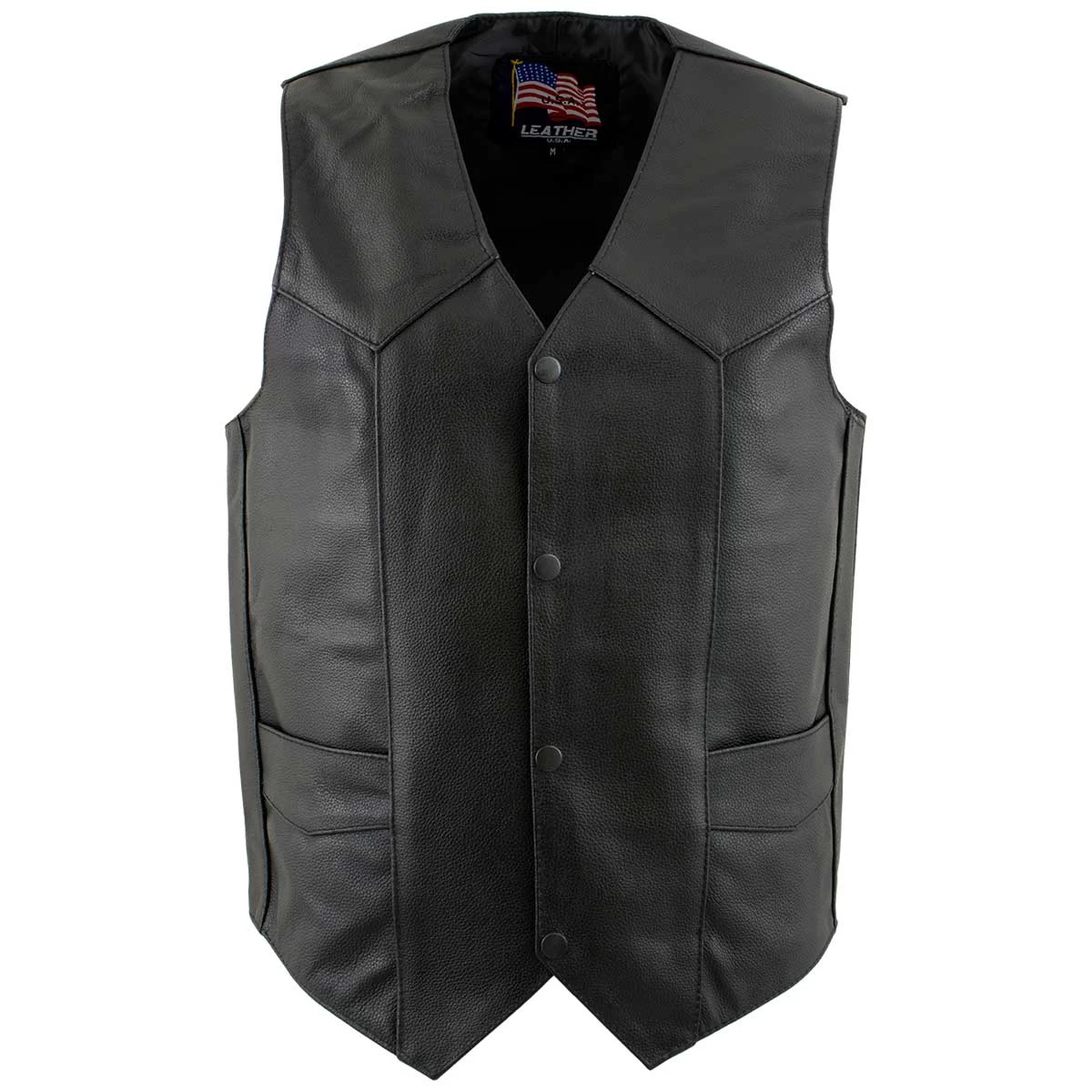 USA Leather 1201 Men's Black 'Club' Classic Original Leather Vest