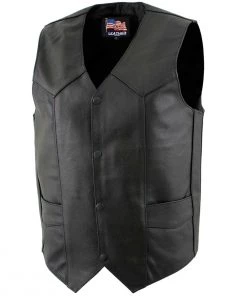 USA Leather 1201 Men's Black 'Club' Classic Original Leather Vest