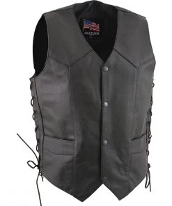 USA Leather 1202 Men's Black Classic ‘Laced’ Leather 4 Button Vest