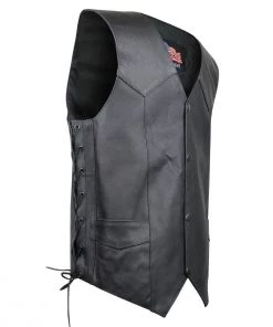 USA Leather 1202 Men's Black Classic ‘Laced’ Leather 4 Button Vest
