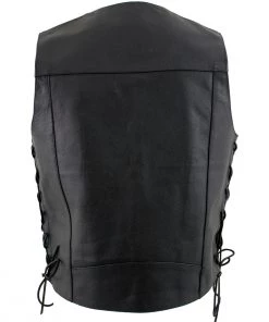 USA Leather 1202 Men's Black Classic ‘Laced’ Leather 4 Button Vest