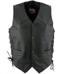 USA Leather 1202 Men's Black Classic ‘Laced’ Leather 4 Button Vest