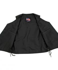 USA Leather 1202 Men's Black Classic ‘Laced’ Leather 4 Button Vest