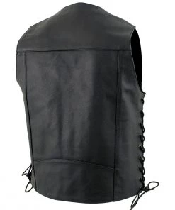 Motorcycle Vests USA Leather 1204 Men's Black'Dime' Classic Leather Ten Pocket Vest With Side Laces