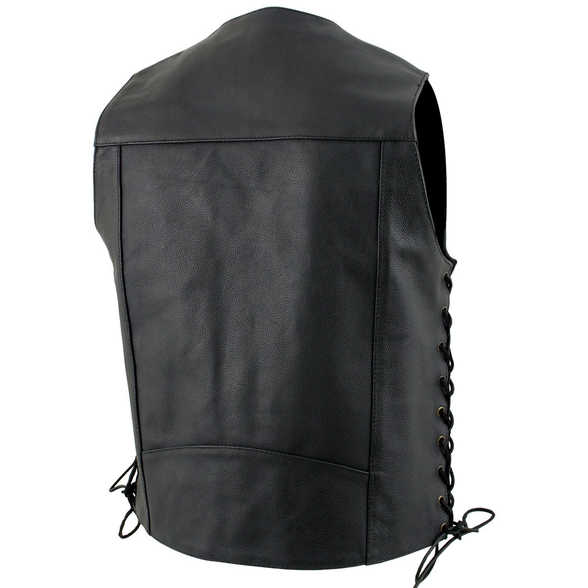 Motorcycle Vests USA Leather 1204 Men's Black 'Dime' Classic Leather Ten Pocket Vest With Side Laces