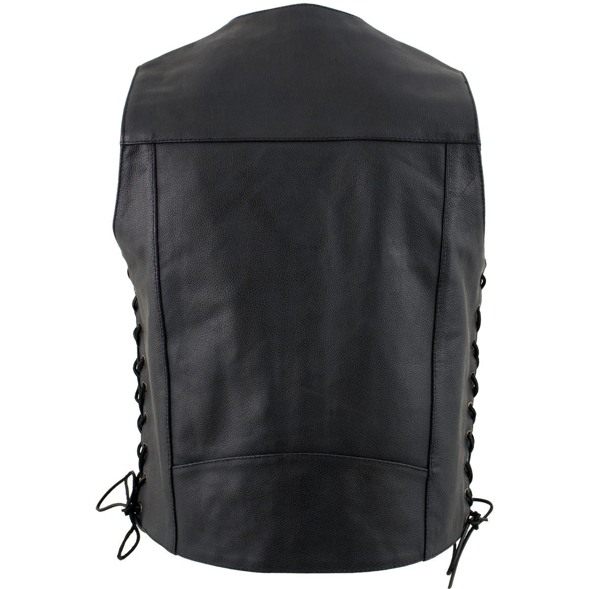 Motorcycle Vests USA Leather 1204 Men's Black 'Dime' Classic Leather Ten Pocket Vest With Side Laces