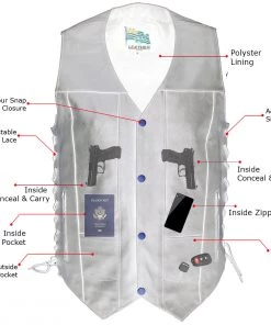 Motorcycle Vests USA Leather 1204 Men's Black 'Dime' Classic Leather Ten Pocket Vest With Side Laces