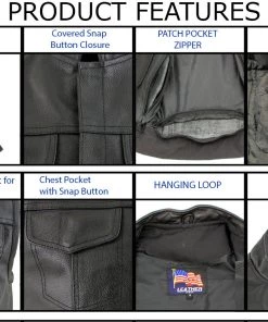 USA Leather 1205 Men's Black 'Combat' Leather Motorcycle Vest Motorcycle Vests