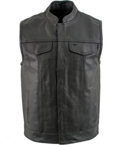 USA Leather 1205 Men's Black'Combat' Leather Motorcycle Vest Motorcycle Vests