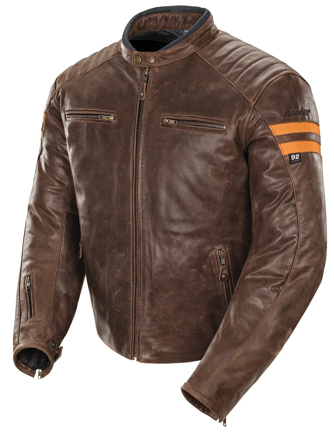 Joe Rocket 'Classic 92' Mens Brown/Orange Leather Motorcycle Jacket Motorcycle Jackets