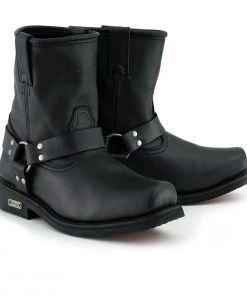 Xelement Footwear Xelement 1436 Men's'Butch' Black Leather Short Harness Motorcycle Boots