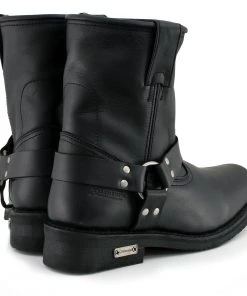 Xelement Footwear Xelement 1436 Men's'Butch' Black Leather Short Harness Motorcycle Boots