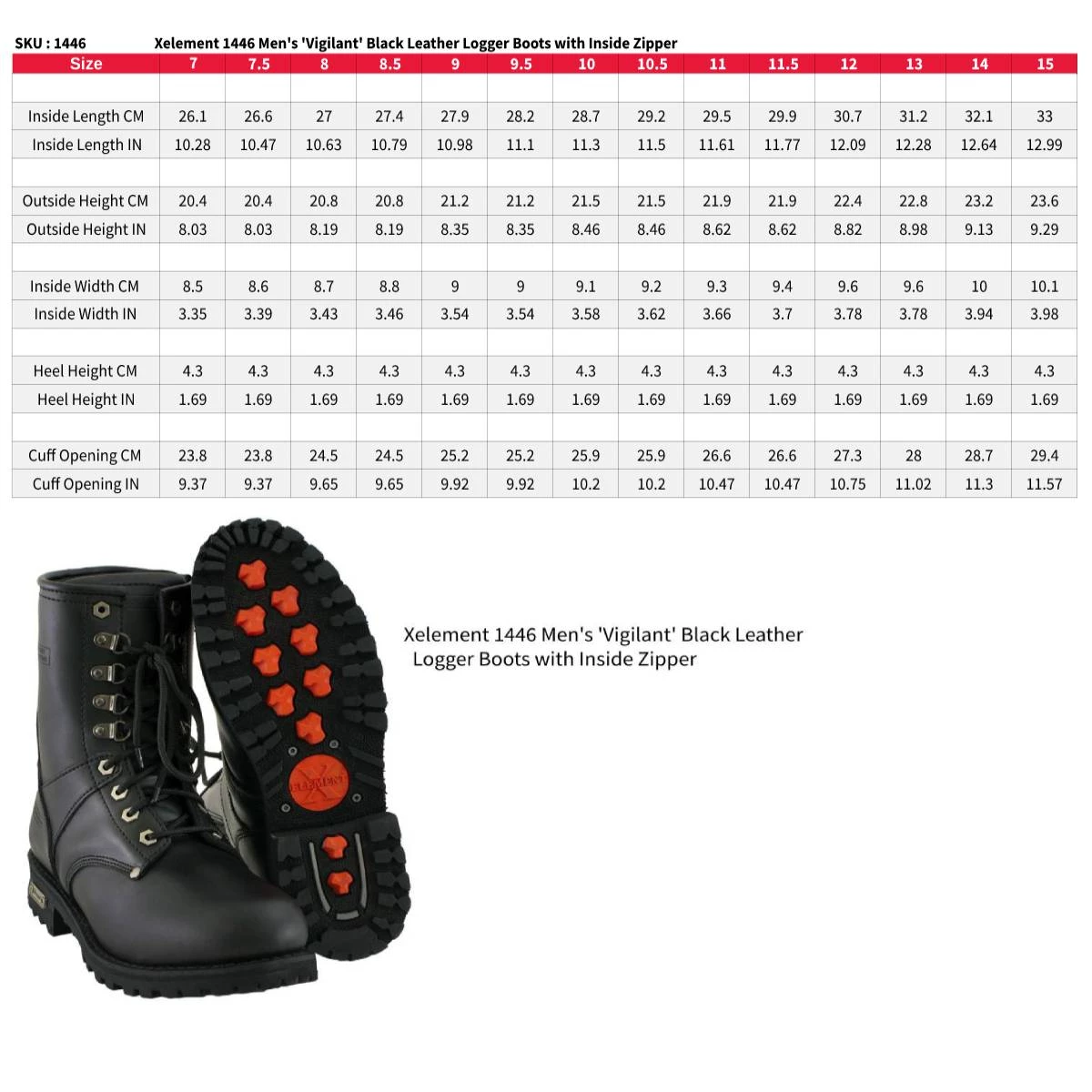 Xelement Footwear Riding Gear Xelement 1446 Men's 'Vigilant' Black Leather Logger Boots With Inside Zipper