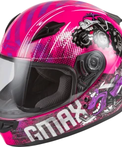 Riding Gear Gmax 72-4996 Youth GM-49Y 'Beasts' Full-Face Helmet Pink/Purple/Grey