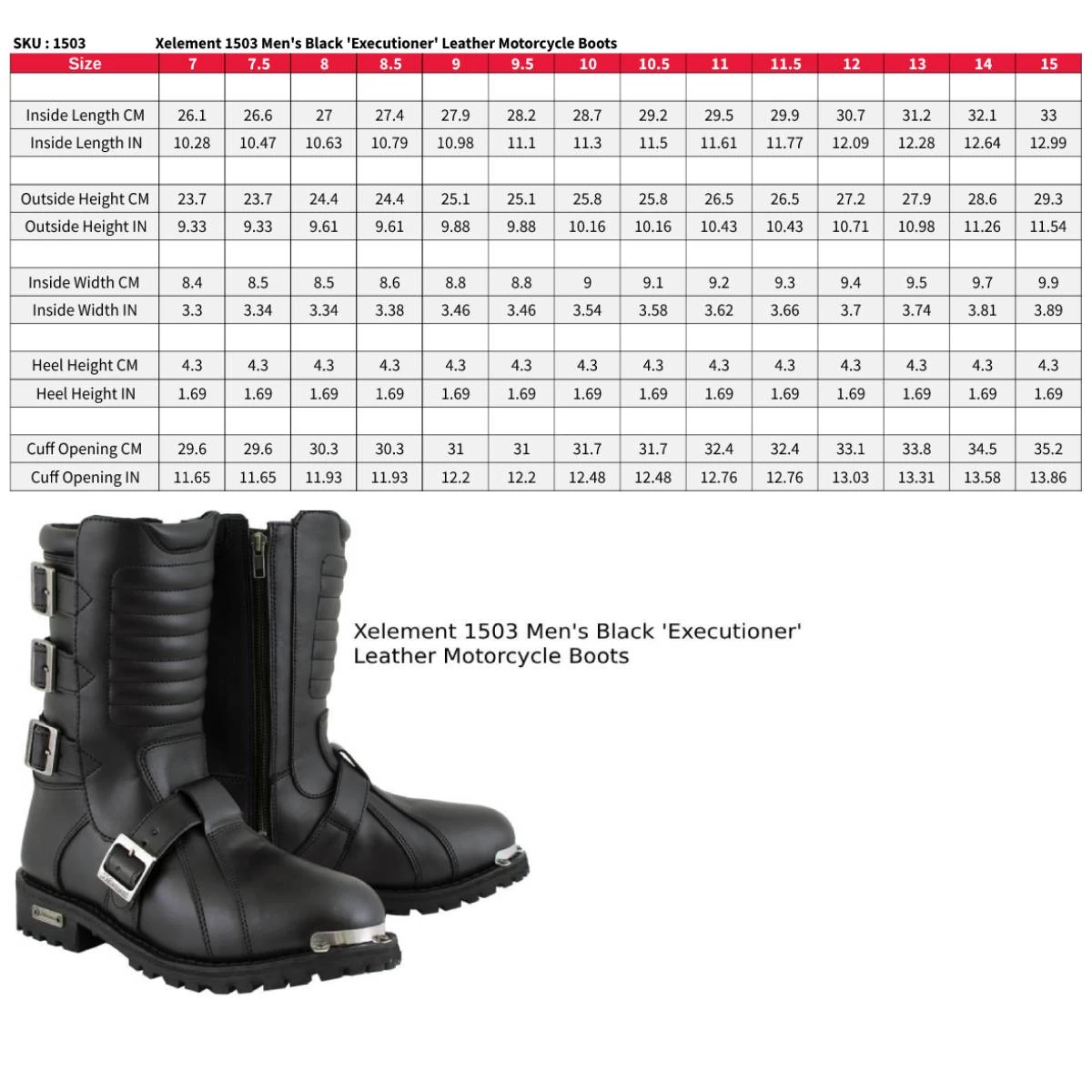 Xelement Footwear Xelement 1503 Men's Black 'Executioner' Leather Motorcycle Boots