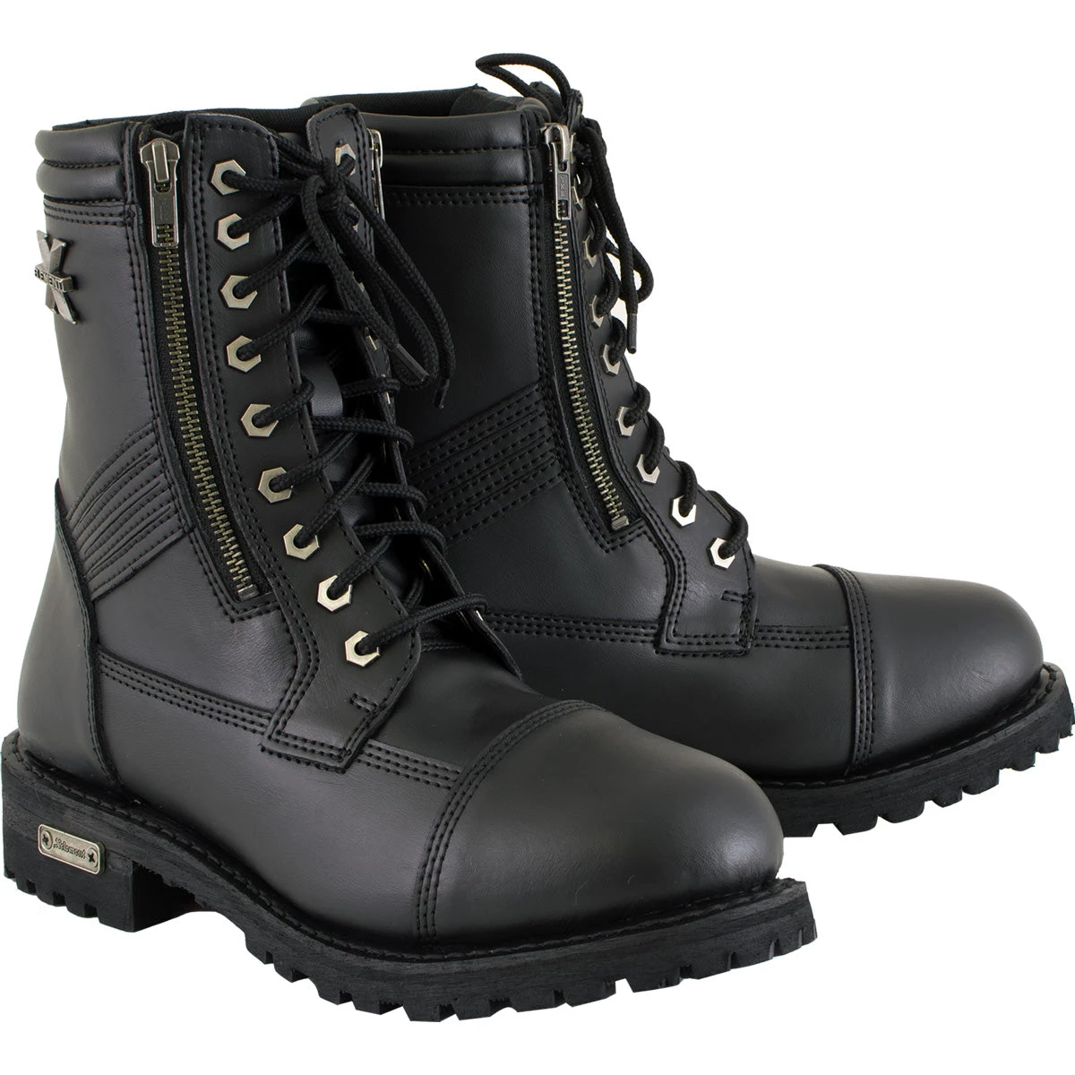 Xelement Footwear Riding Gear Xelement 1506 Men's 'Impact' Black Leather Lace-Up Motorcycle Biker Boots