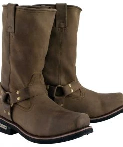 Xelement Footwear Xelement 1556 Men's'Crazy Horse' Brown Leather Harness Motorcycle Boots Riding Gear