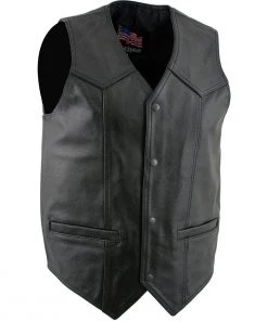 USA Leather 201 Men's Black'Classy' Leather Vest With Snap Button Closure