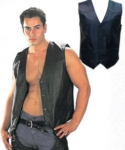 USA Leather 201 Men's Black 'Classy' Leather Vest With Snap Button Closure