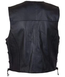 Motorcycle Vests USA Leather 201L Men's Black Classic Leather Side Lace Vest