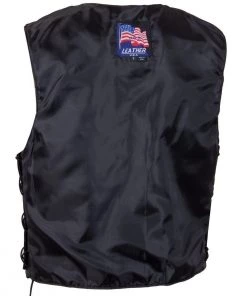 Motorcycle Vests USA Leather 201L Men's Black Classic Leather Side Lace Vest