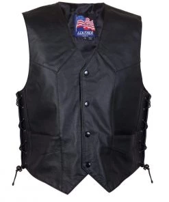Motorcycle Vests USA Leather 201L Men's Black Classic Leather Side Lace Vest
