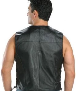 Motorcycle Vests USA Leather 201L Men's Black Classic Leather Side Lace Vest