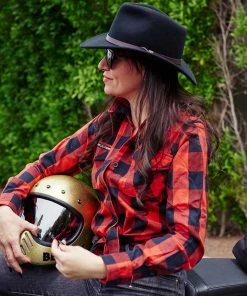 Flannel Shirts Hot Leathers FLL3002 Ladies Black And Salmon Long Sleeve Flannel