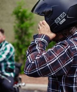 Hot Leathers FLM2008 Mens Brown Black And White Long Sleeve Flannel Shirt Motorcycle Protective Shirts