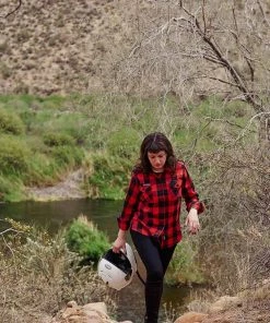 Flannel Shirts Hot Leathers FLL3002 Ladies Black And Salmon Long Sleeve Flannel