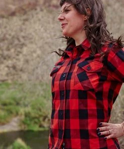 Flannel Shirts Hot Leathers FLL3002 Ladies Black And Salmon Long Sleeve Flannel