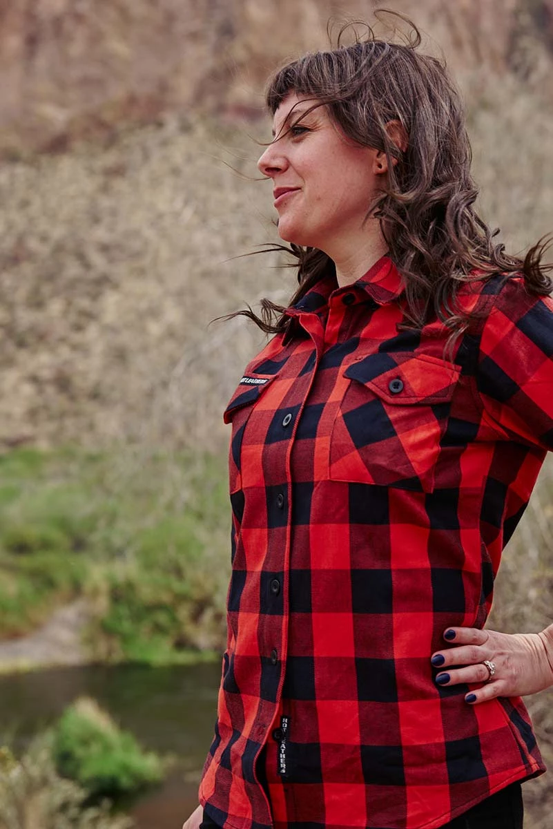 Flannel Shirts Hot Leathers FLL3002 Ladies Black And Salmon Long Sleeve Flannel