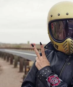 Hot Leathers JKL2001 Ladies Black Braided Motorcycle Leather Jacket With Embroidered Bling Rose Design