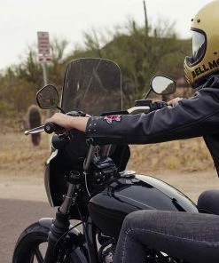 Hot Leathers JKL2001 Ladies Black Braided Motorcycle Leather Jacket With Embroidered Bling Rose Design