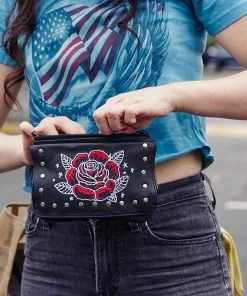Hot Leathers CPE2103 Embroidered Clip Pouch Purse With Rose And Stars Riding Gear