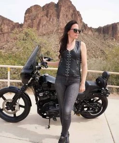 Hot Leathers VSL1009 Ladies Black Lambskin Vest With Grommet Accents Motorcycle Vests