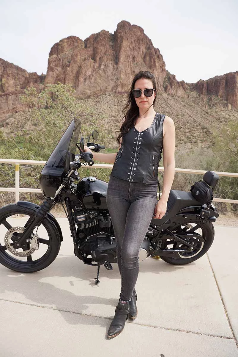 Hot Leathers VSL1009 Ladies Black Lambskin Vest With Grommet Accents Motorcycle Vests