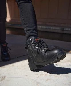 Milwaukee Leather MBL9399 Women's 9 Inch Black Triple Buckle Leather Harness Boots With Side Zipper Entry