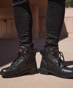 Milwaukee Leather MBL9399 Women's 9 Inch Black Triple Buckle Leather Harness Boots With Side Zipper Entry