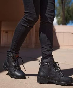 Milwaukee Leather MBL9399 Women's 9 Inch Black Triple Buckle Leather Harness Boots With Side Zipper Entry