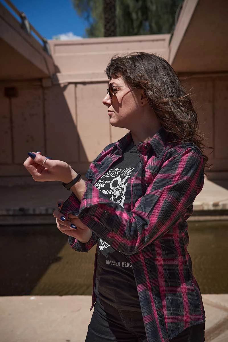 Motorcycle Jackets NexGen MNG21604 Women's Black And Pink Long Sleeve Flannel Shirt