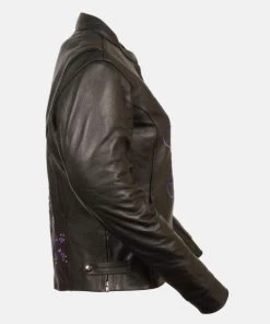 Milwaukee Leather Leather Motorcycle Jackets Milwaukee ML2500 Women's Reflective Star Riveted Black And Purple Leather Jacket