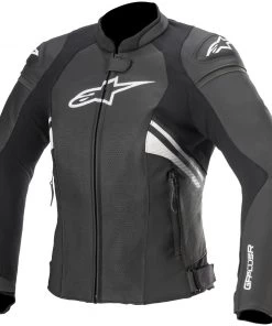 Leather Motorcycle Jackets Alpinestars Women’s Stella GP Plus R V3 Airflow Black And White Leather Jacket