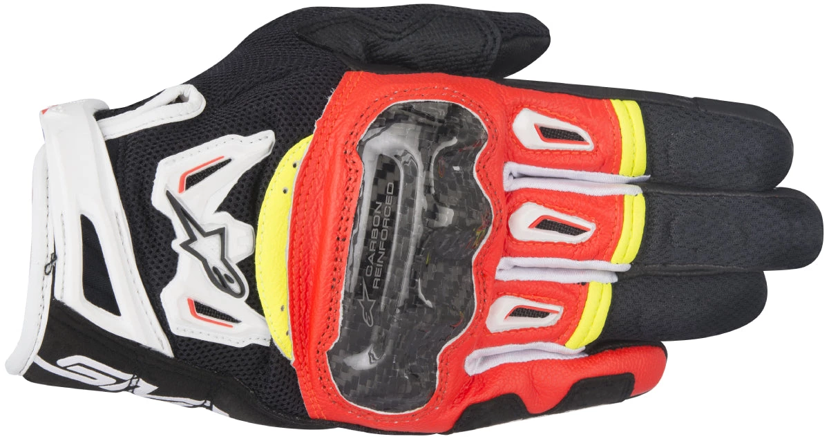 Riding Gear Alpinestars Men’s SMX-2 Air Carbon V2 Black, Fluorescent Red, White And Fluorescent Yellow Gloves