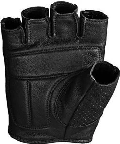 Highway 21 Half Jab Perforated Men's Black Leather Fingerless Gloves Riding Gear