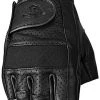 Highway 21 Half Jab Perforated Men's Black Leather Fingerless Gloves Riding Gear
