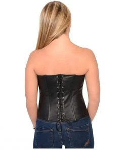 Milwaukee Leather MLL4588 Women's Black Lambskin Leather Buckle Front Studded Corset