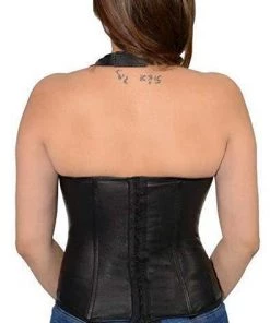 Riding Gear Milwaukee Leather MLL4580 Women's Black Lambskin Leather Zipper And Lace Halter Top
